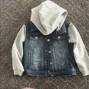 Epic Threads Blue Denim Jacket with Gray Hood